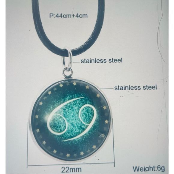 CANCER GREEN GLOW IN THE DARK ZODIAC STAR SIGN HOROSCOPE NECKLACE - Picture 2 of 15